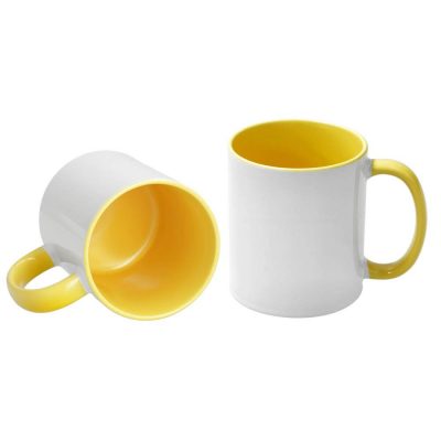 AP Taza Cerámica Personalizable 11oz Interior y asa Amarilla, Blanca