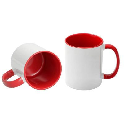 AP Taza Cerámica Personalizable 11oz Interior y asa Roja, Blanca
