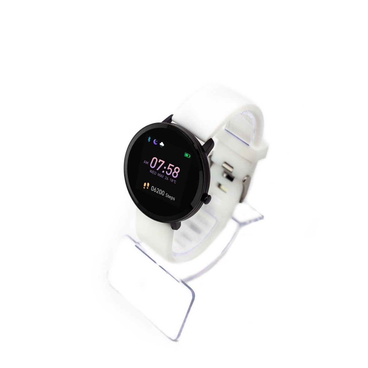 Swiss+Go Smart Watch Arosa Esfera Negra correa Blanca | AP Photo Industries