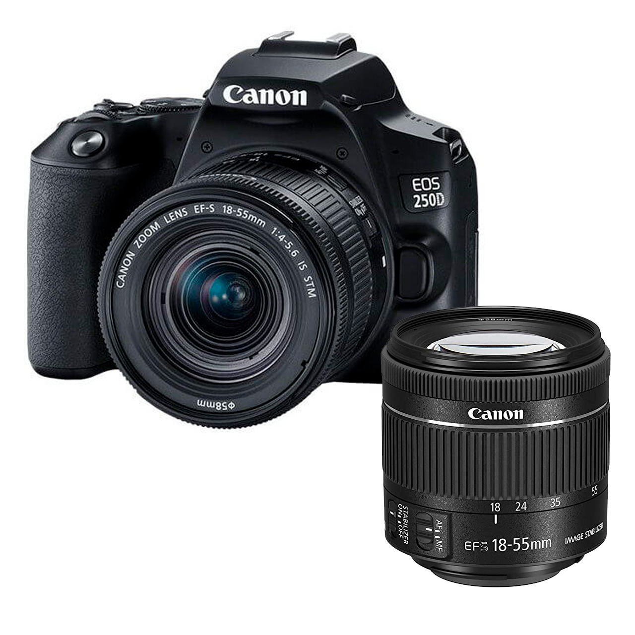 Canon Cámara Reflex Eos 250D Kit Objetivo EFS 1855mm F45.6 IS STM