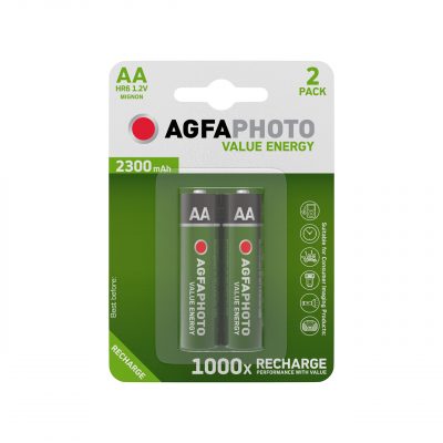 AgfaPhoto Recargable Pila AA/HR6 2300 mAh, Pack 2 uds.