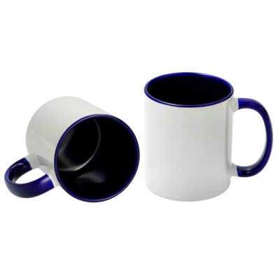 AP Taza Cerámica Personalizable 11oz Interior y asa Azul oscuro, Blanca
