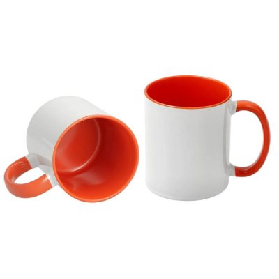 AP Taza Cerámica Personalizable 11oz Interior y asa Naranja, Blanca