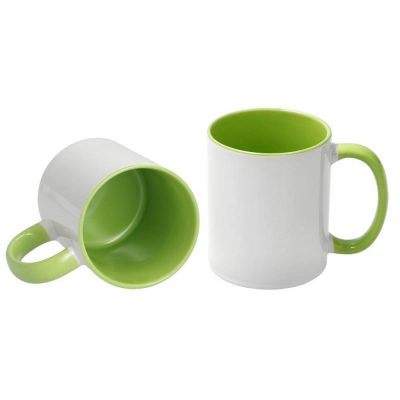 AP Taza Cerámica Personalizable 11oz Interior y asa Verde, Blanca