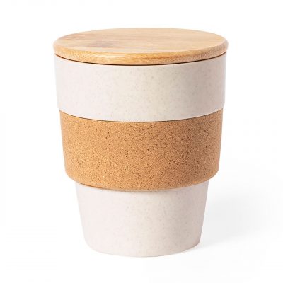AP Vaso con Tapa PP/Bambú/Corcho  350 ml