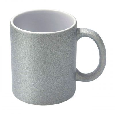 AP Taza Cerámica Personalizable 11oz Interior Blanco, Plata Purpurina