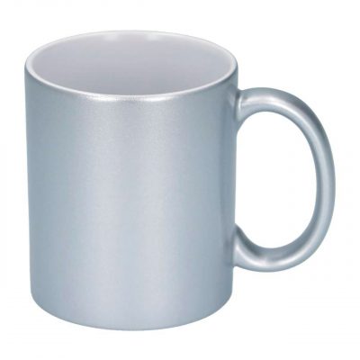 AP Taza Cerámica Personalizable 11oz Interior Blanco, Plata Metalizada