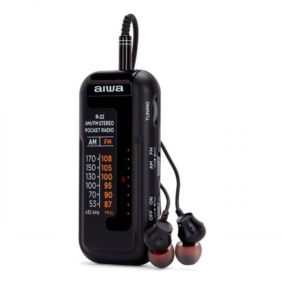 Aiwa Radio de bolsillo R-22BK + auriculares, AM/FM, Negra