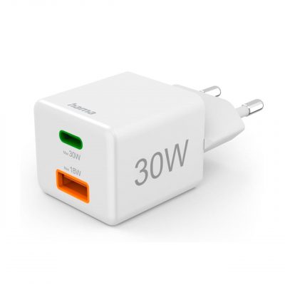 Hama Cargador USB-C + USB-A 220V 30W Mini QC+PD Blanco