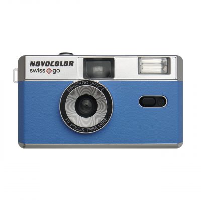 Swiss+Go Novocolor Cámara Analógica 35mm Reus. Flash+funda y correa Azul/Plata