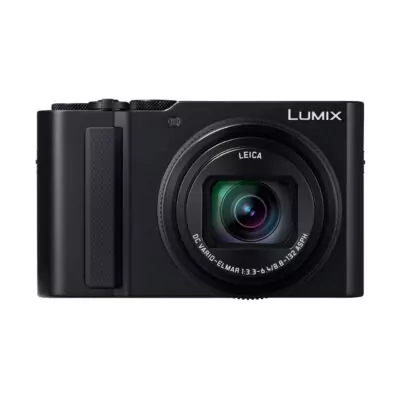 Cámara compacta Lumix, modelo DMC-TZ90, con lente Leica y zoom de 30x para fotografía versátil.