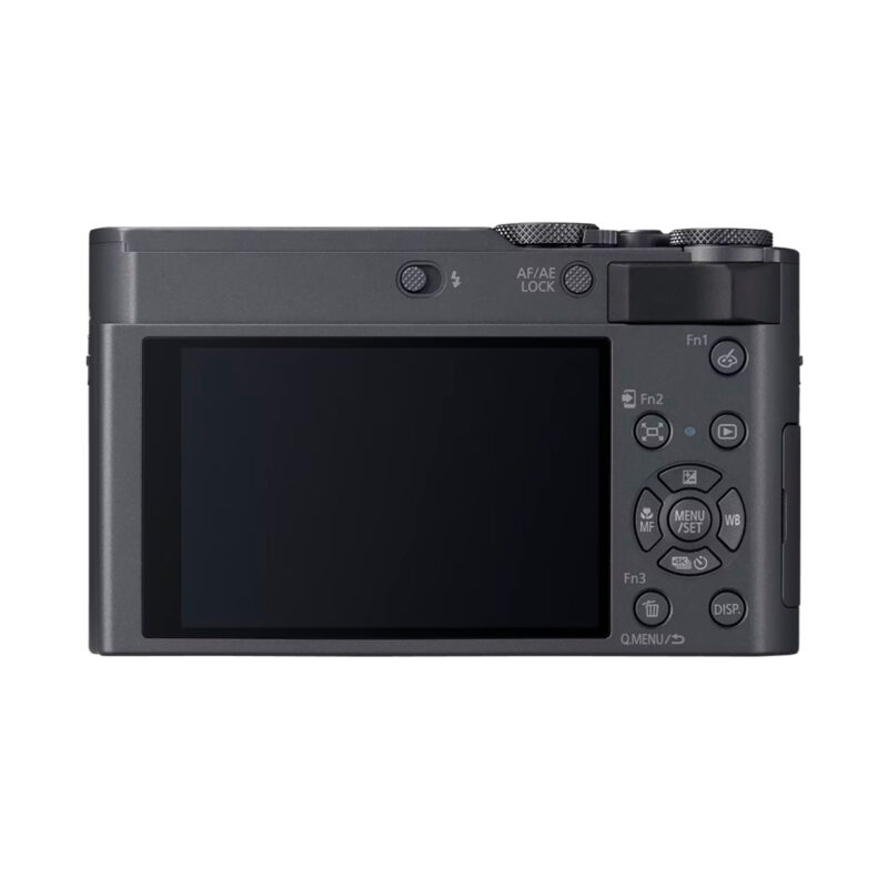 Cámara compacta Sony ZV-1, vista trasera con pantalla y botones de control para grabación de video.