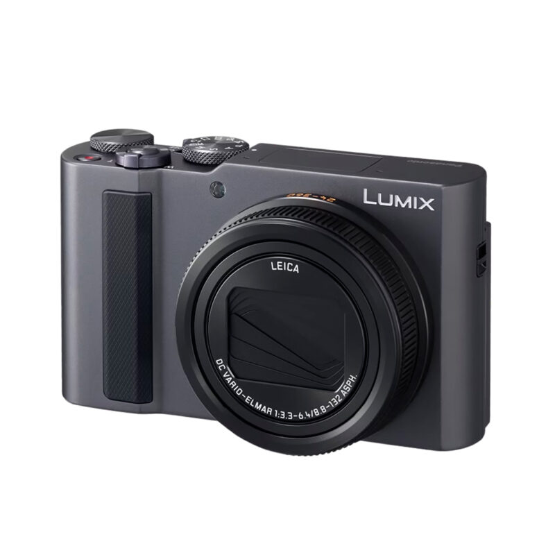 Cámara Panasonic Lumix TZ90 con lente Leica DC-Vario Elmar y diseño compacto ideal para fotografía de viaje.