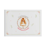 Álbum de Comunión "Un día Súper especial" con ilustración de niña en vestido blanco y detalles florales.