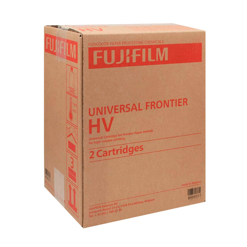 Cartón de cartuchos Fujifilm Universal Frontier HV para impresiones de fotografía, ideal para volúmenes altos.