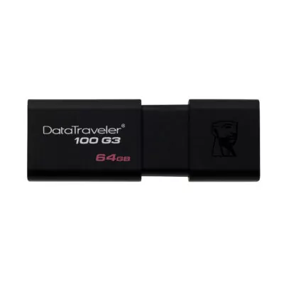 Pendrive Kingston DataTraveler 100 G3, 64GB, diseño compacto en color negro, ideal para almacenamiento portátil.