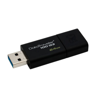 Pendrive Kingston DataTraveler 100 G3, 64GB, USB 3.0, cuerpo negro y diseño compacto.