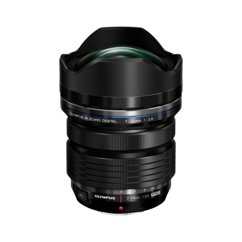 Lente Olympus M.Zuiko Digital 7-14 mm f/2.8, diseño gran angular ideal para fotografía profesional.