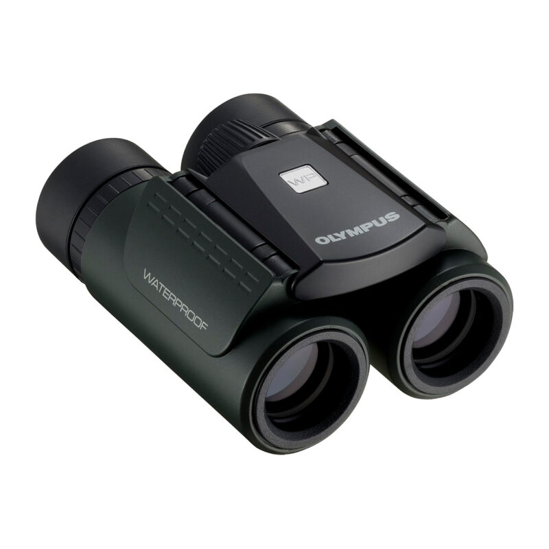 Binoculares Olympus waterproof con diseño robusto y lentes grandes ideales para observación al aire libre.