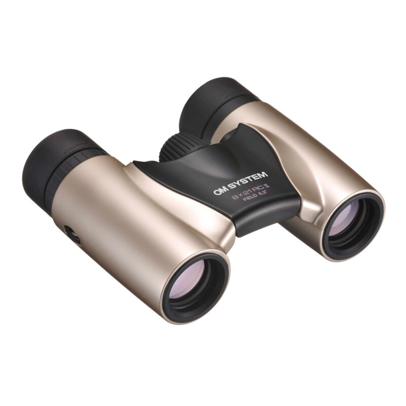 Binoculares OM System 8x21 RC II, diseño compacto, lentes ópticos de alta calidad, ideal para observación de naturaleza.
