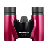 Prismáticos Olympus 8x21 RC II, diseño compacto en color rosa, con lentes de campo de 6.3°. Ideal para observación.