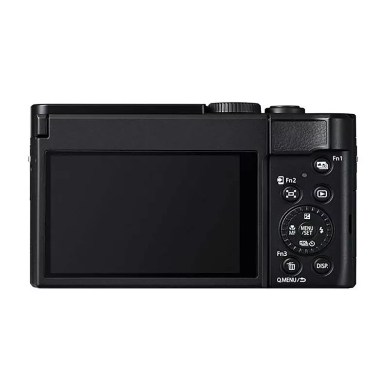 Cámara compacta Sony RX100 VII con pantalla trasera y controles de modo para fotografía avanzada.