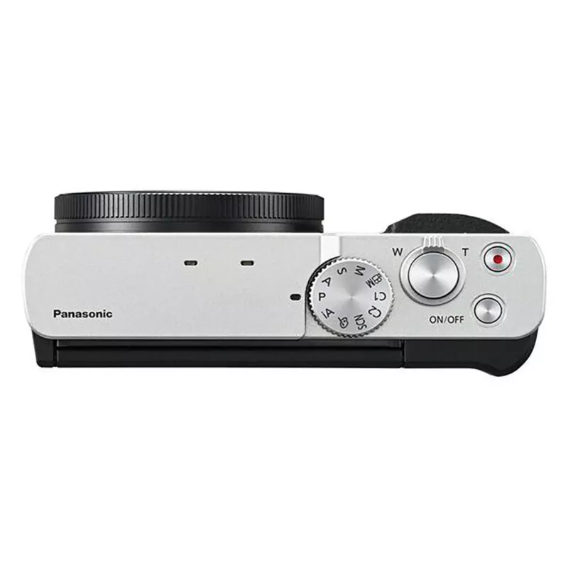 Cámara Panasonic con diseño compacto, diales de ajuste y lente intercambiable, ideal para fotografía de viajes.