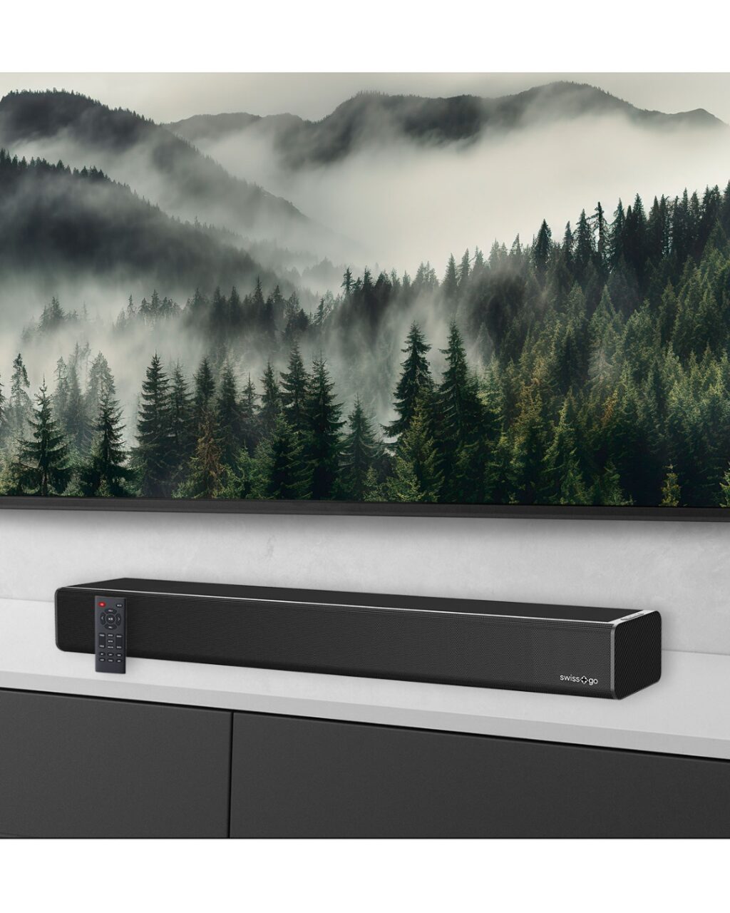Barra De Sonido Swissgo Con Control Remoto, Diseño Elegante Y Audio De Alta Calidad Para Entretenimiento En Casa.