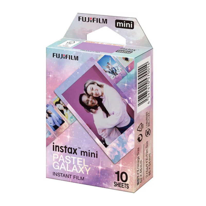 Papel fotográfico instantáneo Fujifilm Instax Mini Pastel Galaxy con 10 hojas, colorido y creativo para impresiones instantáneas.