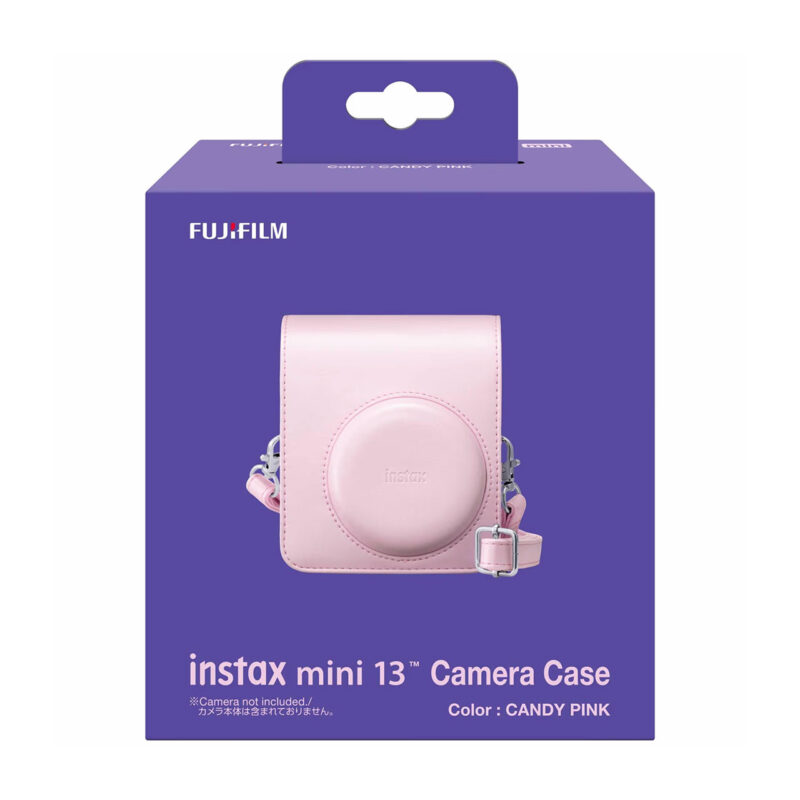 fuj170377-2-087 Funda de cámara FujiFilm Instax mini 13 en color rosa chicle, diseño compacto y práctico para fotografía instantánea.