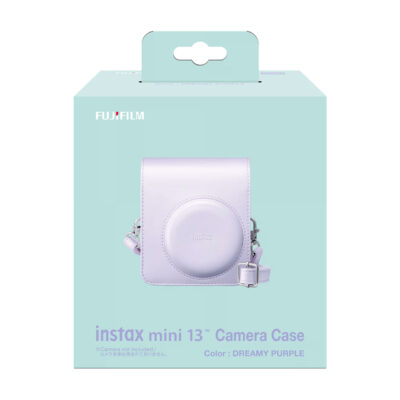Fujifilm estuche para cámara instax mini 13 en color lila, diseño elegante y protección para cámaras instantáneas.