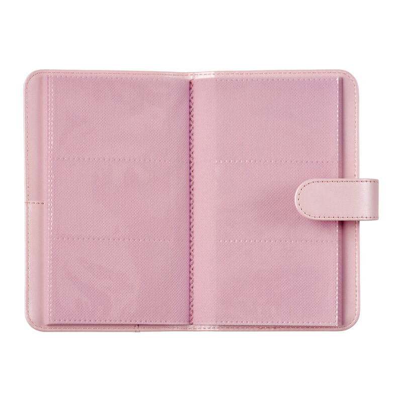 fuj170383-5-581 Funda organizadora rosa con compartimentos para tarjetas, ideal para dispositivos electrónicos y accesorios de fotografía.