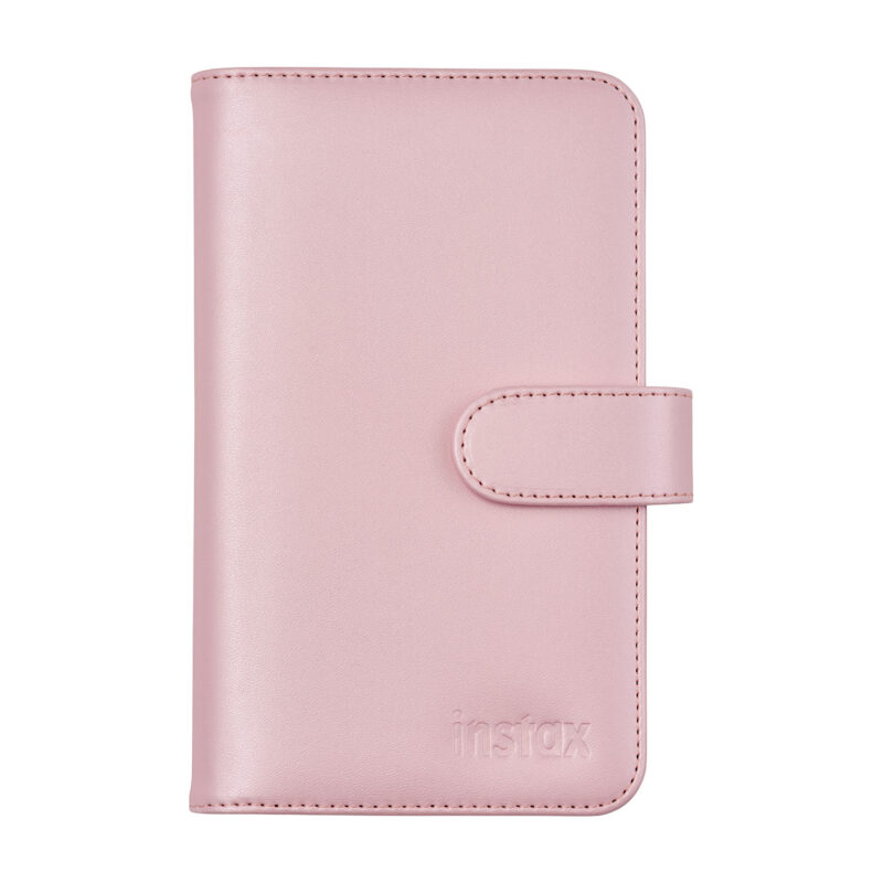 Fujifilm Instax soporte rosa, diseño compacto y elegante, ideal para fotos instantáneas. Perfecto para organizar recuerdos.
