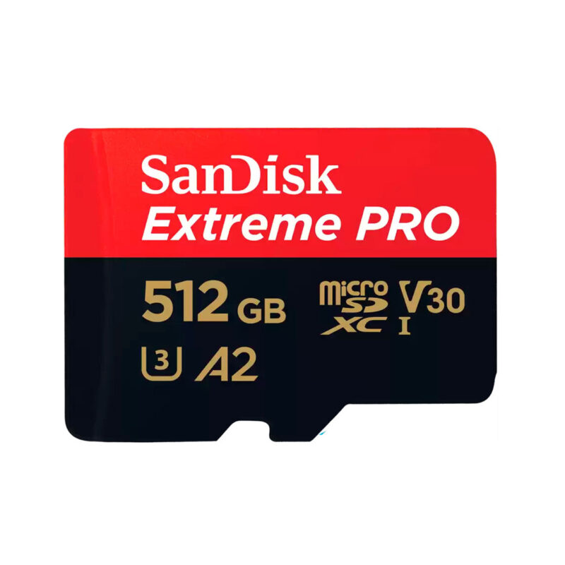 Tarjeta microSD SanDisk Extreme PRO de 512 GB, velocidad V30, ideal para almacenamiento en cámaras y dispositivos móviles.
