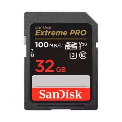Tarjeta de memoria SanDisk Extreme PRO 32 GB, velocidad de 100 MB/s, ideal para cámaras y grabación de vídeo.