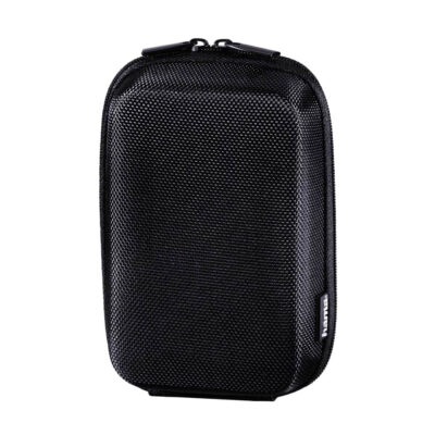 Funda de cámara Hama, diseño negro texturizado, ideal para accesorios fotográficos. Protección y portabilidad garantizadas.