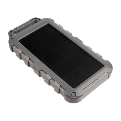 Rugged portable solar charger, ideal for mobile devices and outdoor activities. X models, efficient charging capacity. 