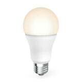 Warm light LED bulb with E27 base, ideal for efficient and ecological domestic lighting.