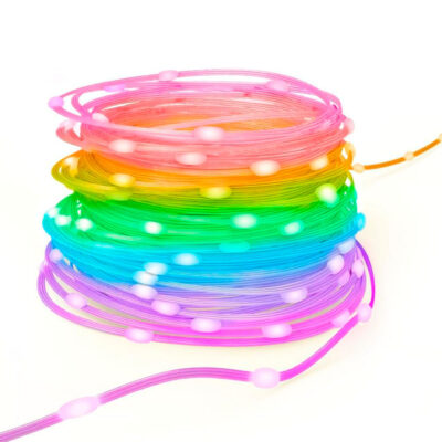 Brightly colored LED cables with lights, ideal for decoration and creative photography at parties and events.