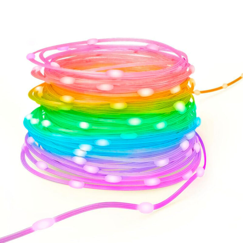 Brightly colored LED cables with lights, ideal for decoration and creative photography at parties and events.