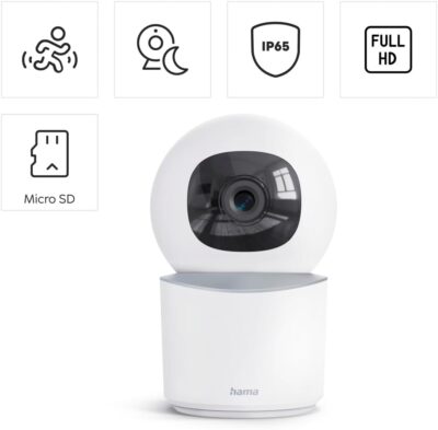 Hama camera with Full HD lens, spherical design and Micro SD card storage base. Ideal for surveillance. 