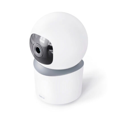 Hama camera with spherical design, black lens and white base, ideal for home monitoring and security.