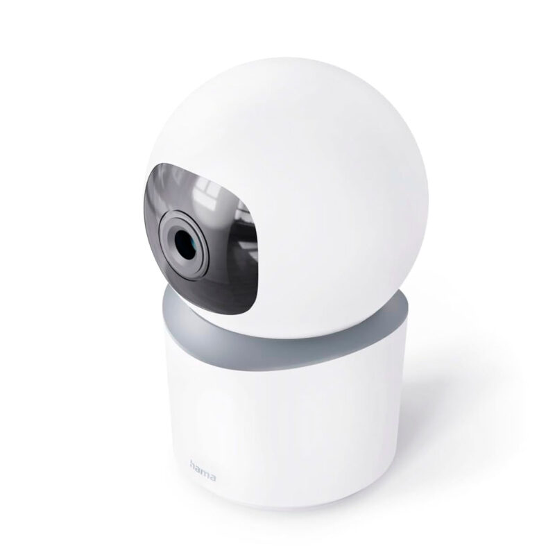 Hama camera with spherical design, black lens and white base, ideal for home monitoring and security.