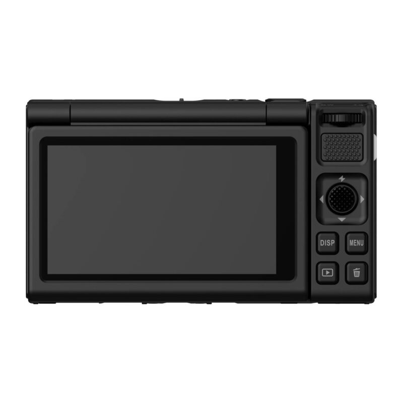 yas100011-2-c0c Cámara compacta con pantalla trasera y botones de control, ideal para fotografía y video.