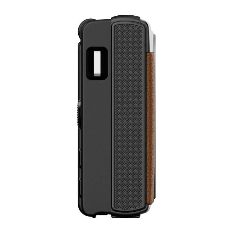 yas100012-3-bba Funda para smartphone con diseño elegante, textura negra y detalles en cuero, compatible con dispositivos modernos.