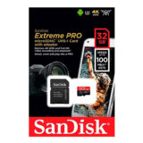 Tarjeta microSD SanDisk Extreme PRO de 32GB, compatible con grabación de video 4K y adaptador incluido.