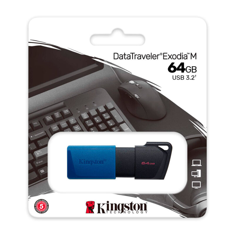 kig404255-3-93c Pendrive Kingston DataTraveler Exodia M, 64GB, USB 3.2, diseño compacto y moderno, ideal para almacenamiento portátil.