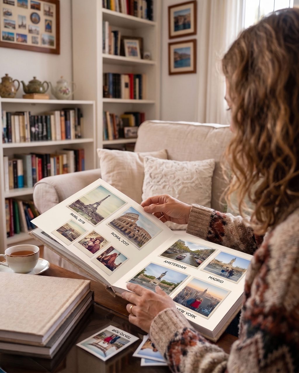 Álbum De Fotos Personal Con Imágenes De Viajes A Roma, París, Ámsterdam Y Nueva York, Con Decoración Acogedora.