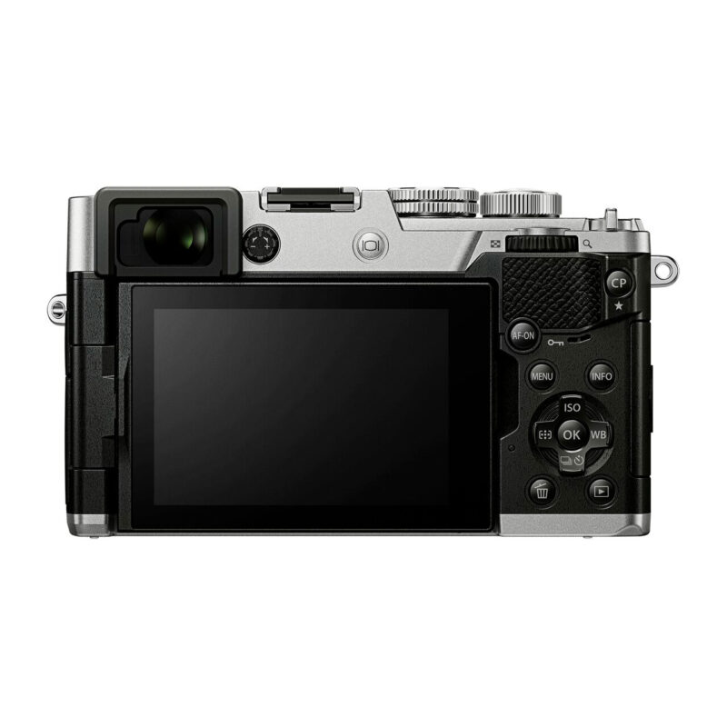 oly400631-3-7b7 Cámara Fujifilm X-T4, vista posterior con pantalla LCD y controles ajustables, ideal para fotografía profesional.