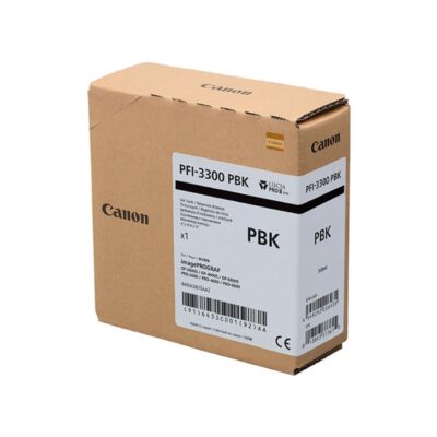 Tóner Canon PFI-3300 PBK de 320 ml, compatible con impresoras imagePROGRAF para alta calidad en impresión fotográfica.